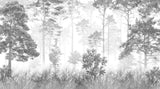 Fototapet personalizat forest cu un peisaj de padure in tonuri de gri cu detalii subtile ideal pentru un decor calm si sofisticat greyscale forest
