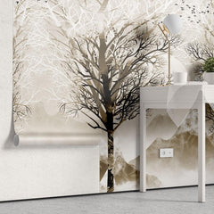 Tapet personalizat forest cu o imagine a unei crengi solitare in tonuri de sepia oferind o atmosfera contemplativa si clasica sepia branches