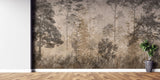 Fototapet personalizat forest cu o padure in ceata la apus unde razele soarelui creaza o atmosfera calda si un sentiment de liniste profunda sunset forest fog