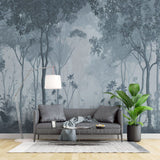 Fototapet personalizat forest cu o reprezentare artistica a unor cerbi intr o padure intunecata evocand o atmosfera misterioasa inainte de furtuna deers before storm