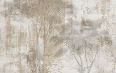Tapet personalizat forest cu o silueta a copacilor texturata ca o panza oferind un aspect artistic si modern textile paint forest