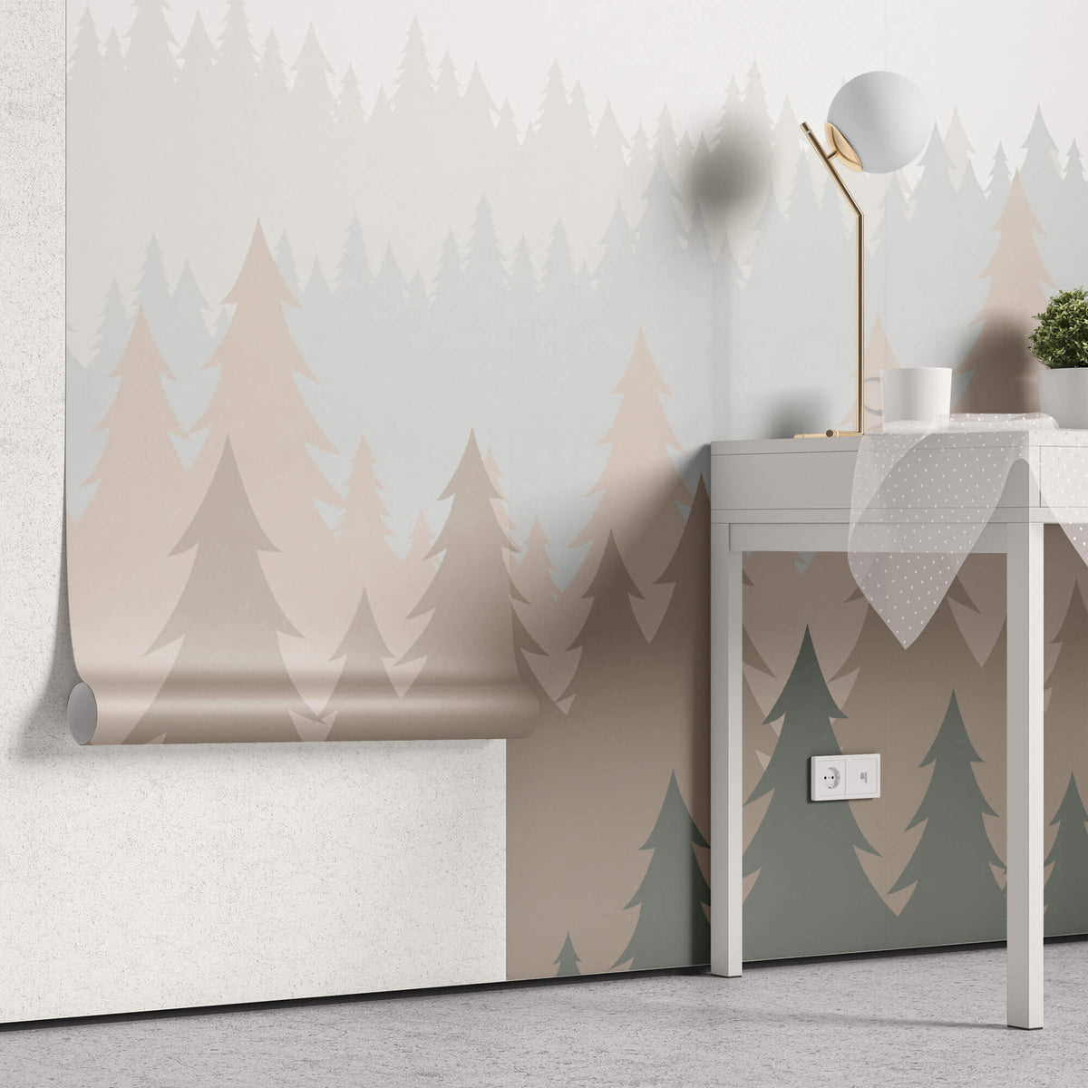 Tapet Personalizat Forest cu brazi in nuante pastel vazuti din departare - PASTEL FOREST