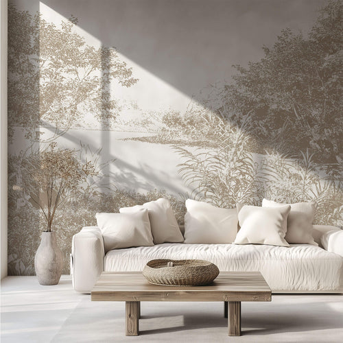 Tapet Personalizat Forest cu liziera abstracta in nuante de bej - BEIGE BOTANIC