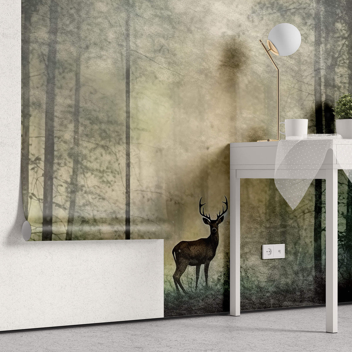 Tapet Personalizat Forest cu cerb si padure intunecata cu fundal texturat - DARK REINDEER
