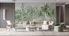 Tapet Personalizat Forest cu padure tropicala verde in ceata - DENSE TROPICAL FOREST