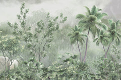 Tapet Personalizat Forest cu padure tropicala verde in ceata - DENSE TROPICAL FOREST
