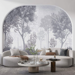 Tapet Personalizat Forest cu padure gri in ceata - GREY-BLUE FOREST