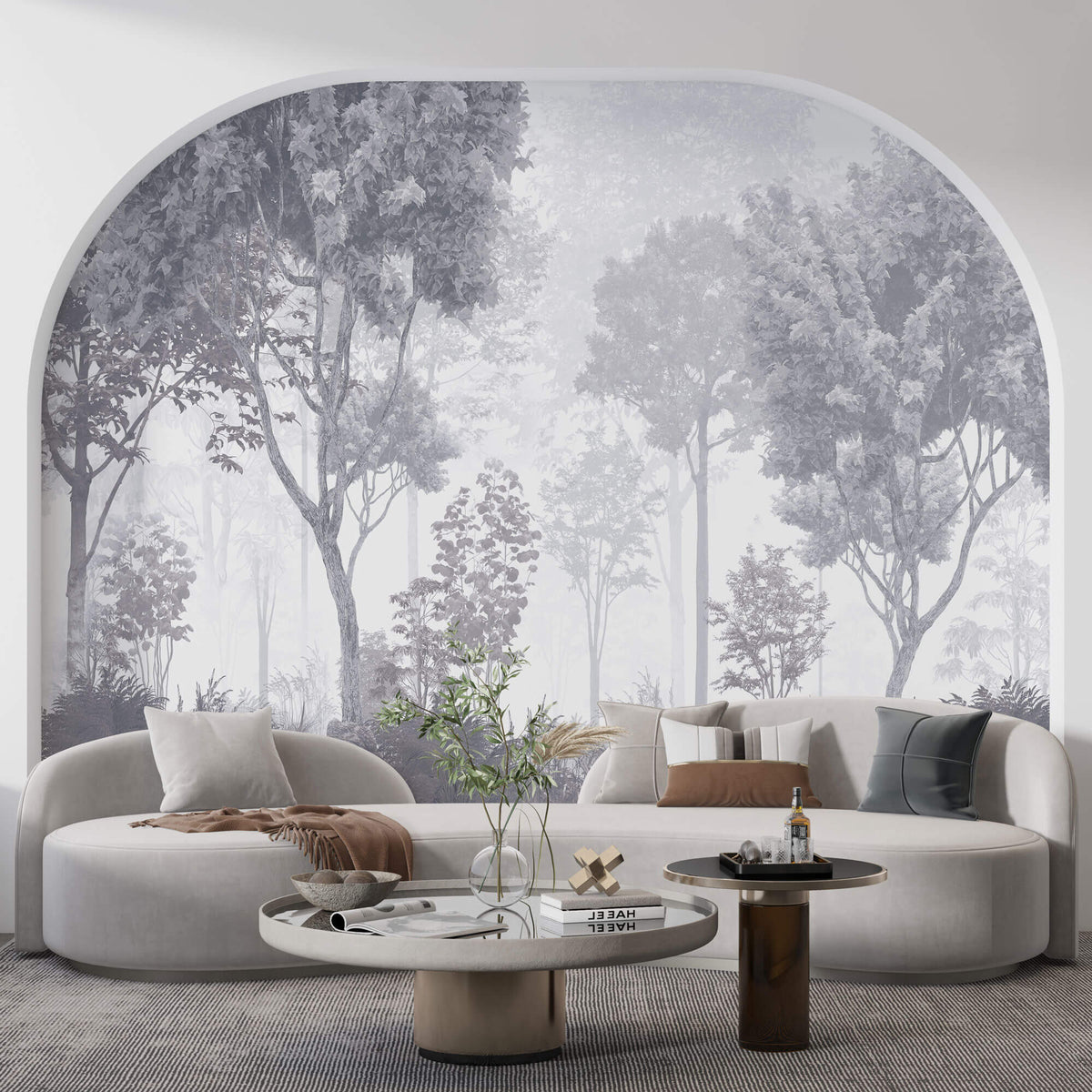 Tapet Personalizat Forest cu padure gri in ceata - GREY-BLUE FOREST