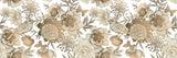 Tapet personalizat floral cu flori in nuante de bronz cupru si pasari pe un fundal alb bronze flowers