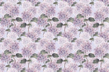 Tapet personalizat floral cu hortensii mov pe un fundal albastru deschis hortensia