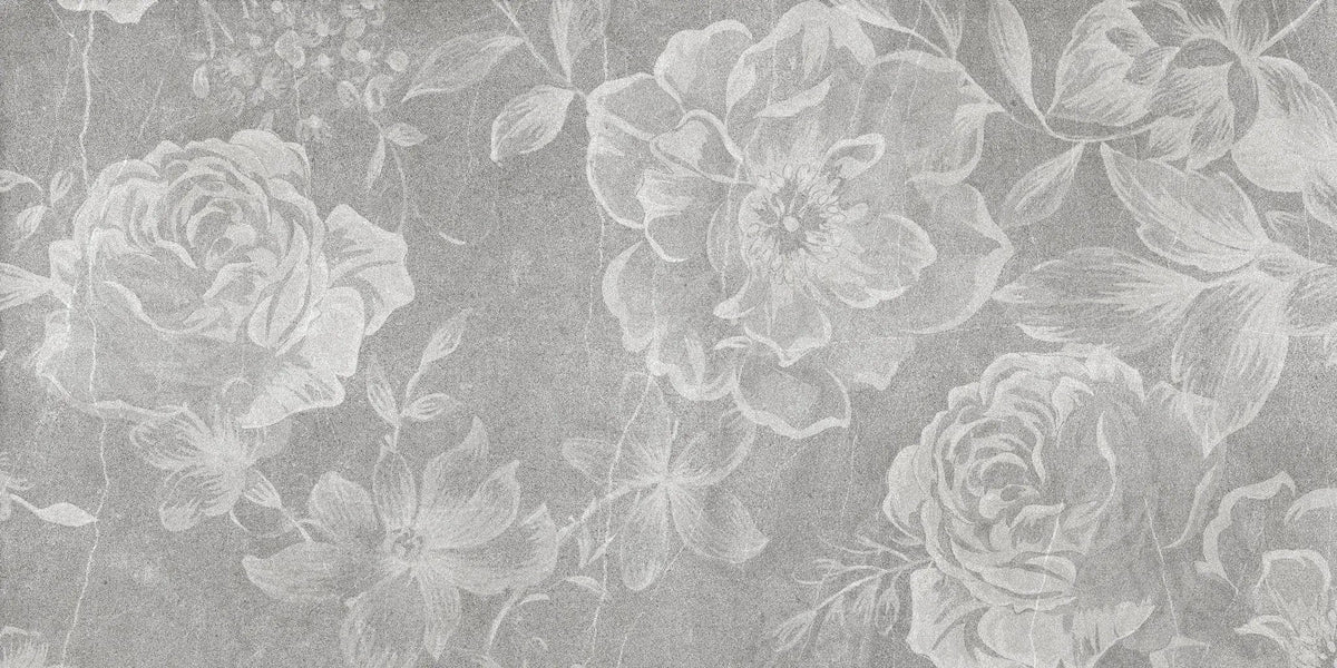 Tapet personalizat floral cu flori de trandafir pe un fundal gri marmua marble rosa
