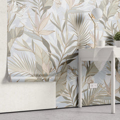 Tapet floral personalizat cu flori tropicale in culori pastelate tropical pastel
