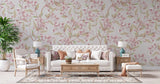 Tapet personalizat floral cu flori de jacaranda roz pe un fundal bej pink jacaranda