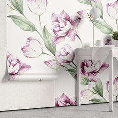 Tapet personalizat floral cu lalele roz inflorite bloomed tulips