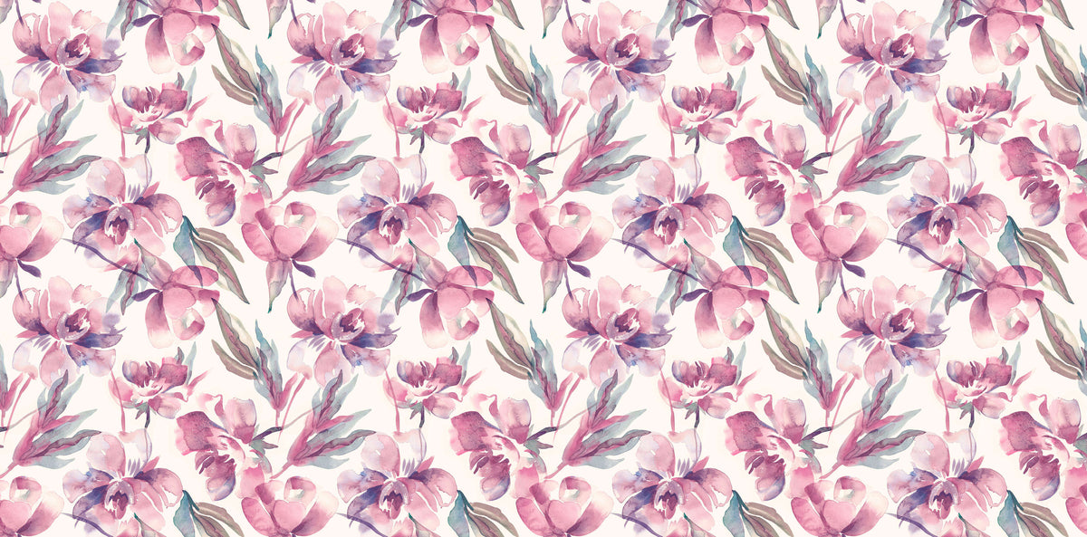 Pink Watercolored Flowers Personalised Wallpaper