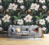 Tapet personalizat floral cu flori in stil clasicist pe un fundal inchis classy floral