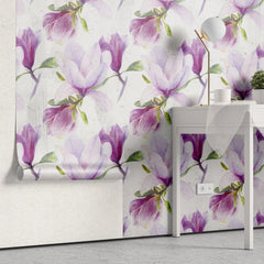 Tapet personalizat floral cu flori de magnolia liliflora pe un fundal alb magnolia liliiflora