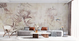 Tapet personalizat floral cu flori fade pe un fundal bej faiantat faded tile flowers