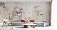 Tapet personalizat floral cu flori fade pe un fundal bej faiantat faded tile flowers
