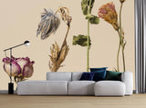 Tapet personalizat floral cu flori uscate pe un fundal bej dried flowers