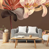 Fototapet personalizat floral cu flori texturate pe un fundal maro textured flowers