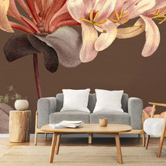 Fototapet personalizat floral cu flori texturate pe un fundal maro textured flowers