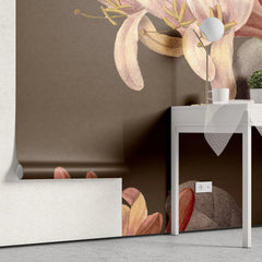Fototapet personalizat floral cu flori texturate pe un fundal maro textured flowers