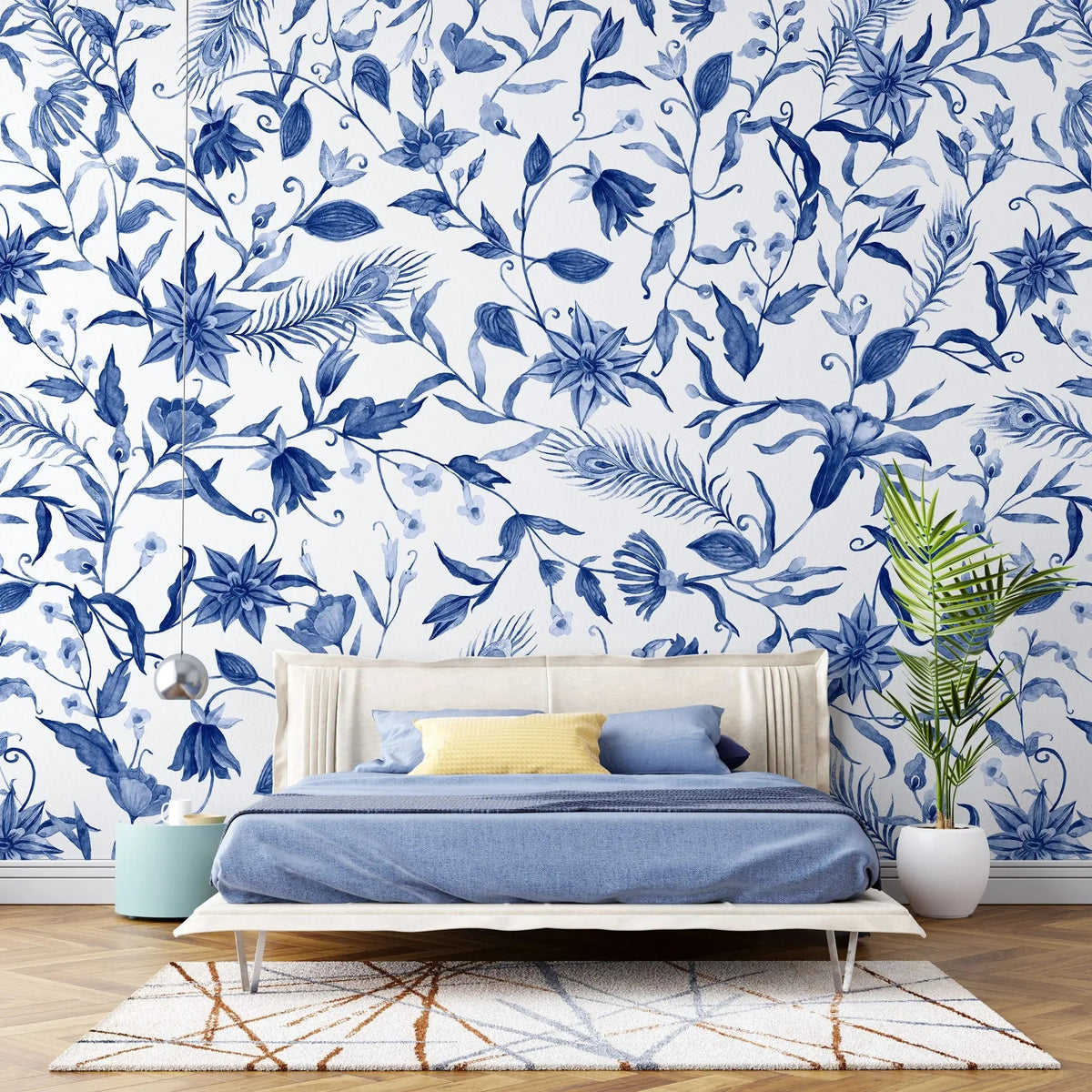 Tapet personalizat floral cu flori albastre in stil olandez dutch blue flowers