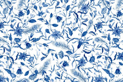 Tapet personalizat floral cu flori albastre in stil olandez dutch blue flowers