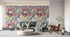 Tapet personalizat floral cu flori intr un pastel retro retro pastel flowers