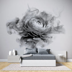 Tapet personalizat floral cu bujor in alb negru fumuriu smokey peony