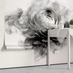 Tapet personalizat floral cu bujor in alb negru fumuriu smokey peony