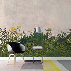 Tapet personalizat floral cu flori de cactus pe un perete in nuante deschise cactus flowers