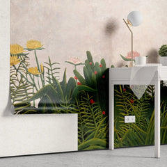Tapet personalizat floral cu flori de cactus pe un perete in nuante deschise cactus flowers
