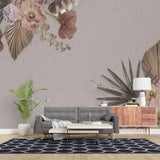 Tapet personalizat floral cu un pastel de flori pe fundal bej inchis pastel flower wall