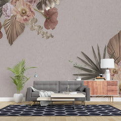 Tapet personalizat floral cu un pastel de flori pe fundal bej inchis pastel flower wall