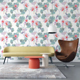 Tapet personalizat floral cu flori de lotus egiptean rosu si pasari colorate red lotus