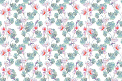 Tapet personalizat floral cu flori de lotus egiptean rosu si pasari colorate red lotus