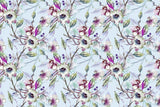 Tapet personalizat floral cu flori nocturne in nuante de mov pe un fundal albastru pal night flowers