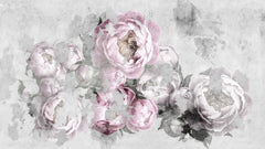 Tapet personalizat floral cu bujori rozalii pe un fundal de perete de beton concrete pink peony