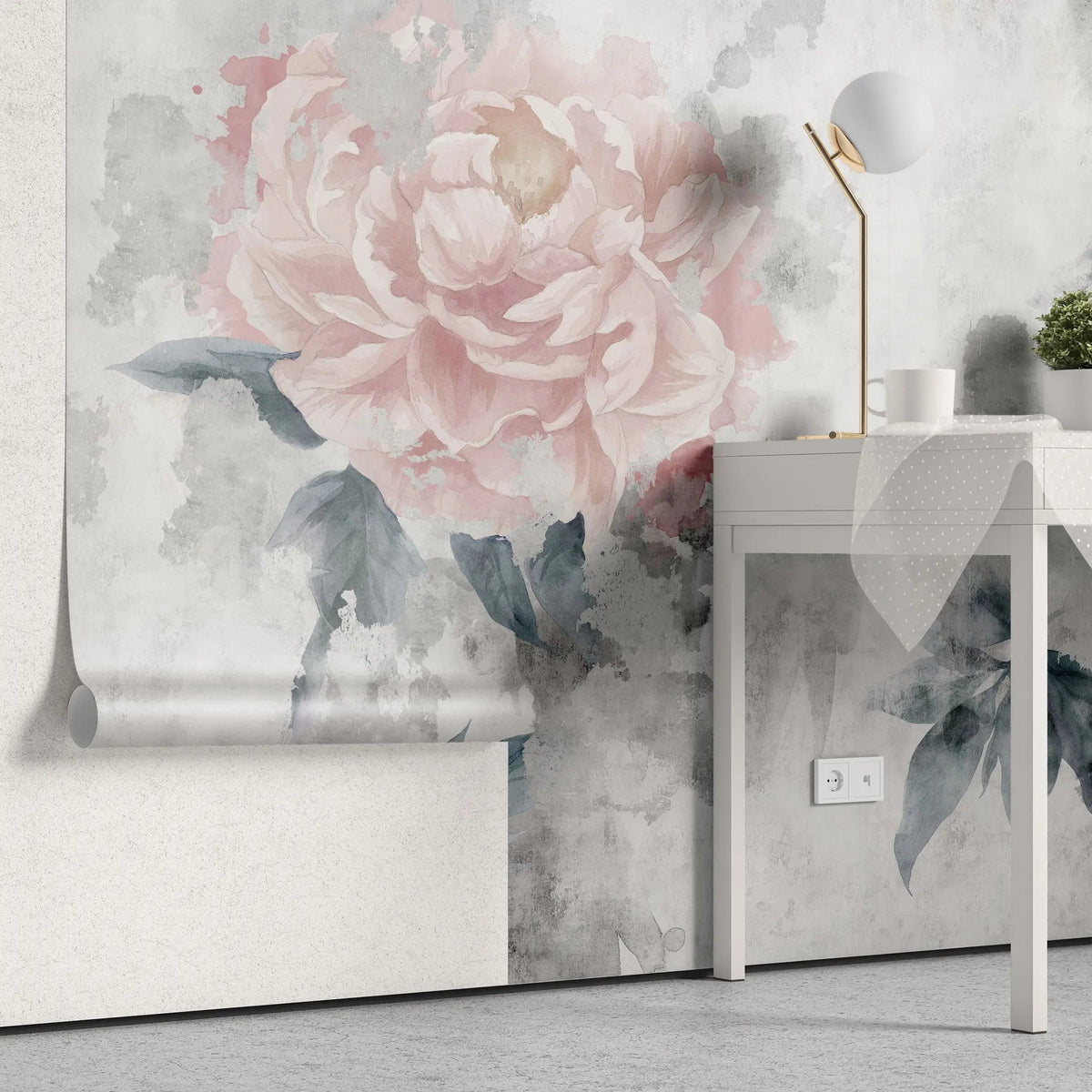 Tapet personalizat floral cu bujori infloriti pictati in pictura fada faded bloosom