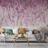 Tapet personalizat floral cu flori de wisteria in nuante de mov purple wistera