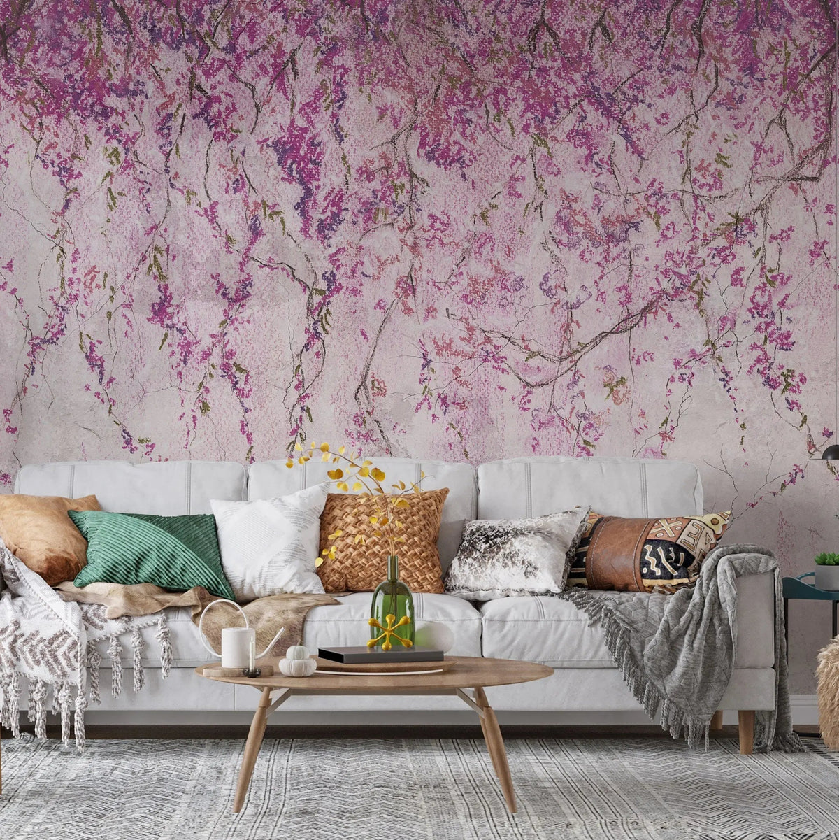 Tapet personalizat floral cu flori de wisteria in nuante de mov purple wistera