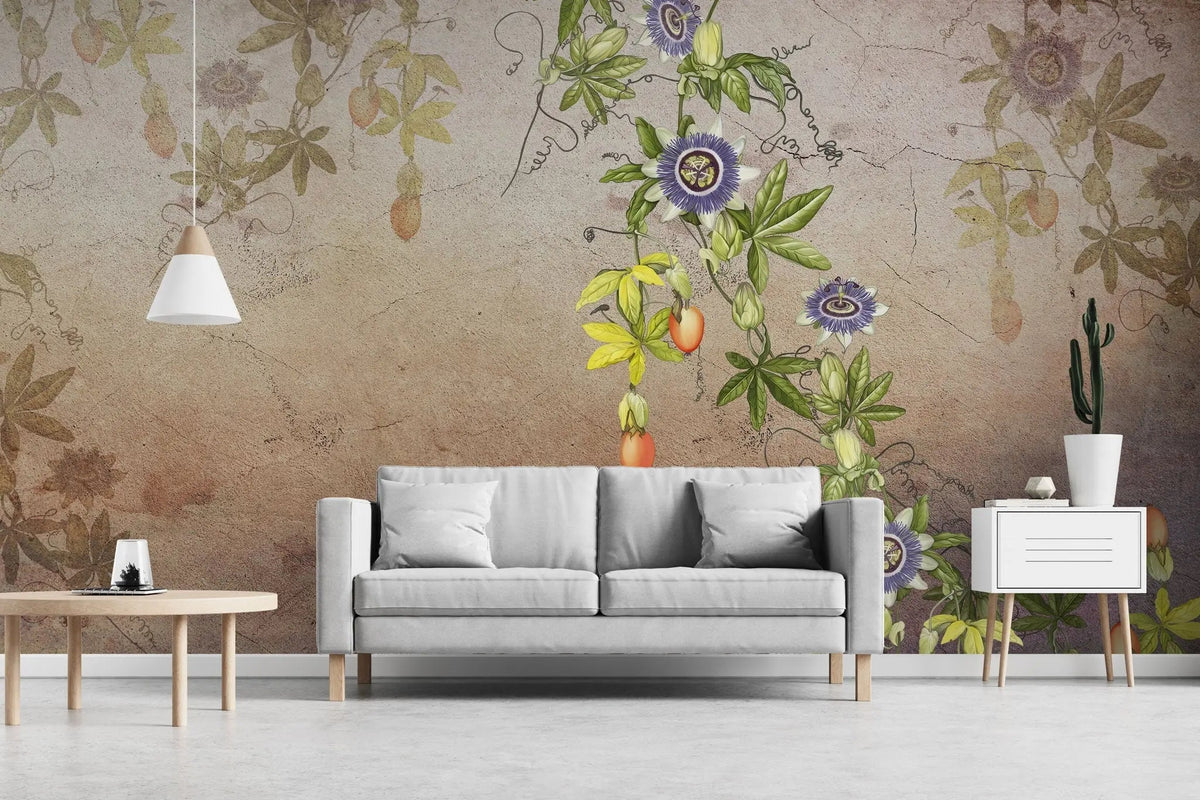 Tapet personalizat floral cu maces inflorit pe un fundal inchis bloomed rosehip dark