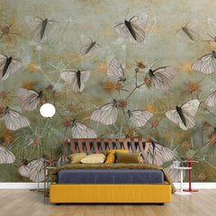 Tapet personalizat floral cu ciulini si fluturi thistle butterflies