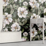 Tapet personalizat floral cu trandafiri salbatici pe fundal negru wild roses dark