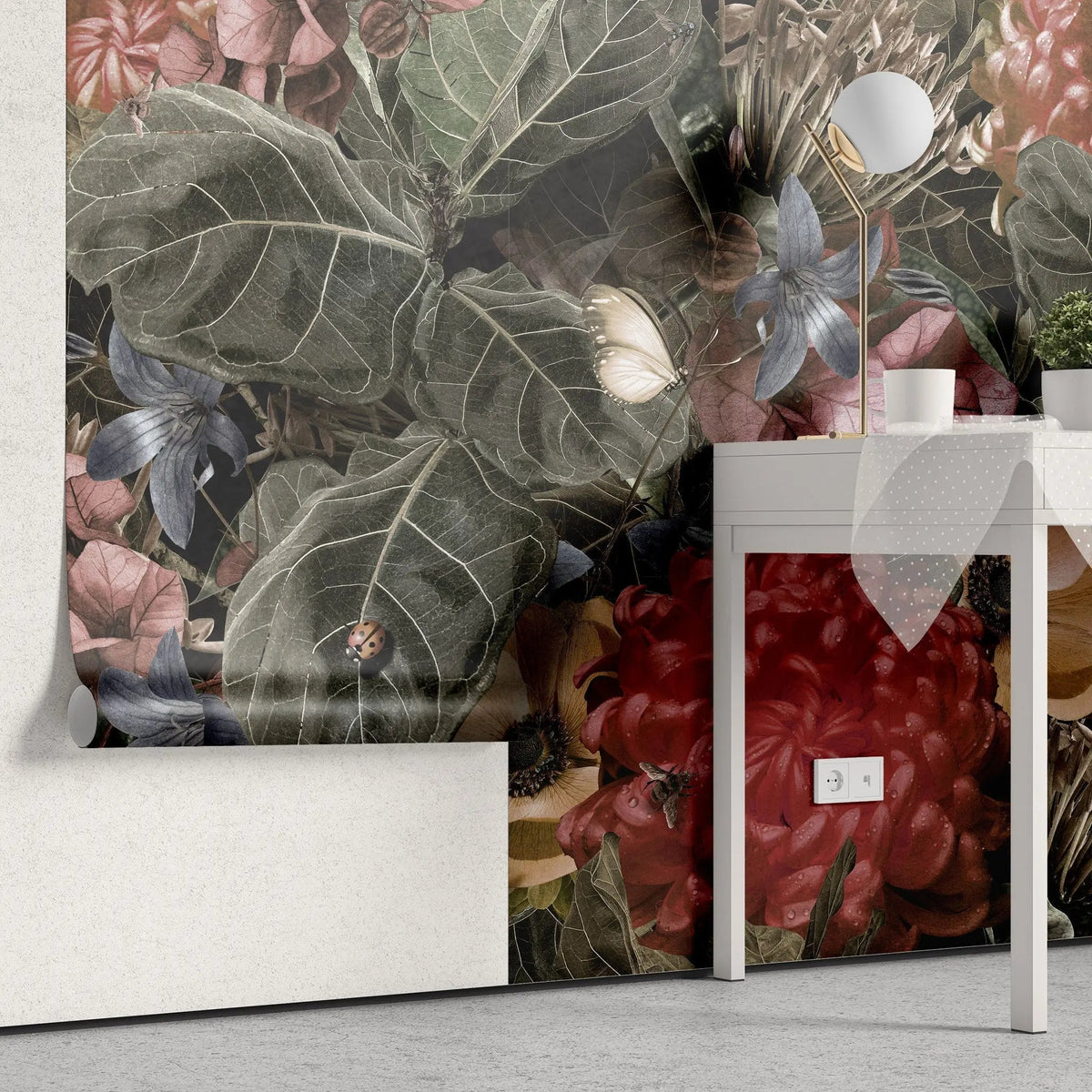 Tapet personalizat floral in stil baroc cu flori multicolore floral baroque