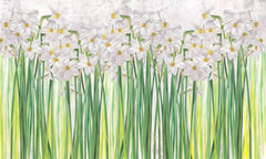 Tapet personalizat floral cu narcise albe inflorite pe fundal alb poet's narcissus