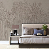 Tapet personalizat floral cu narcise desenate in creion daffodil sketch