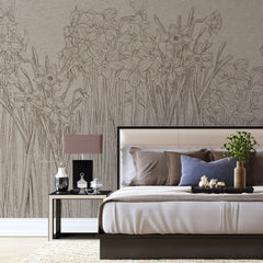 Tapet personalizat floral cu narcise desenate in creion daffodil sketch